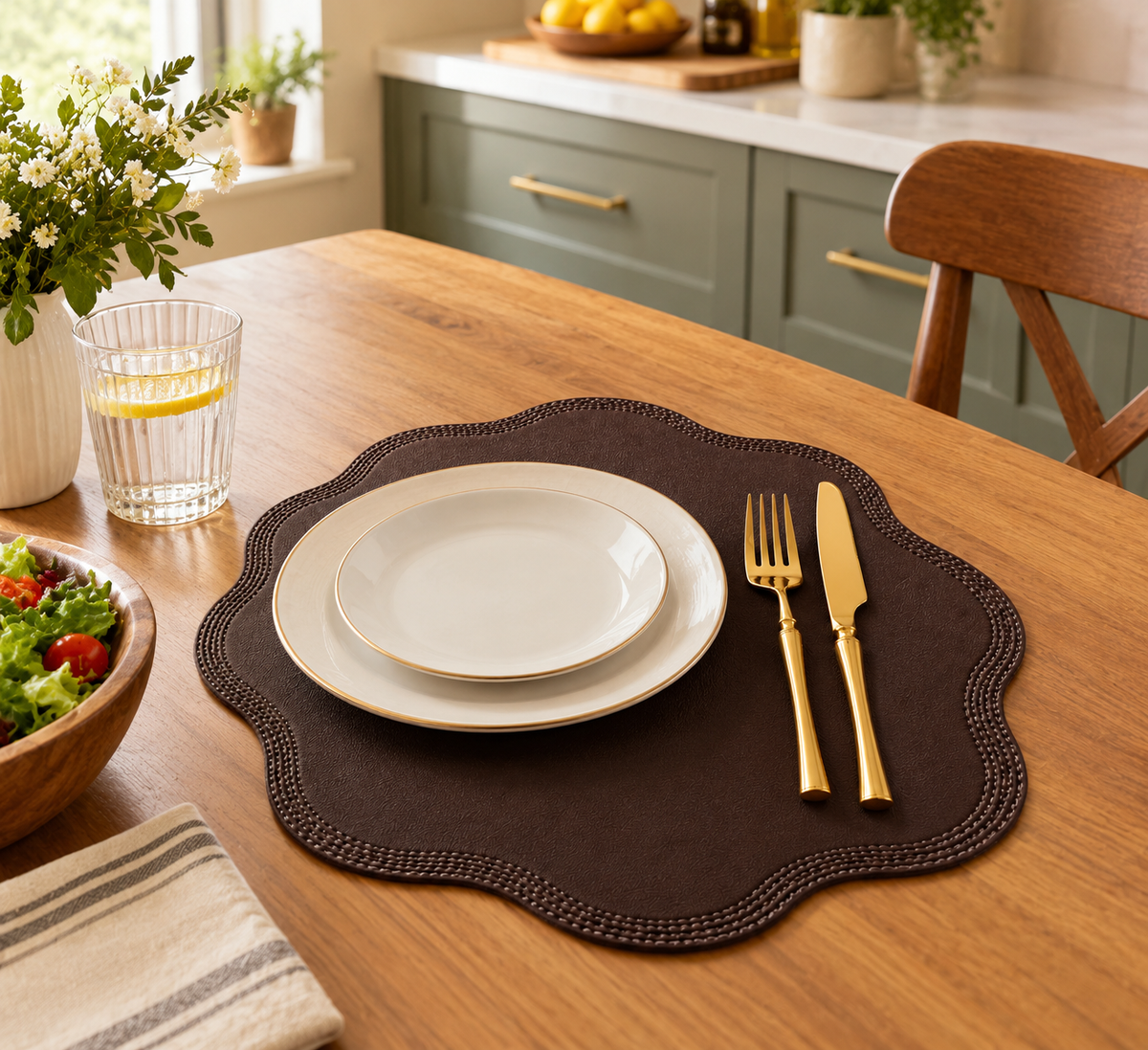 Leather Flower Shape Table Decoration Mat