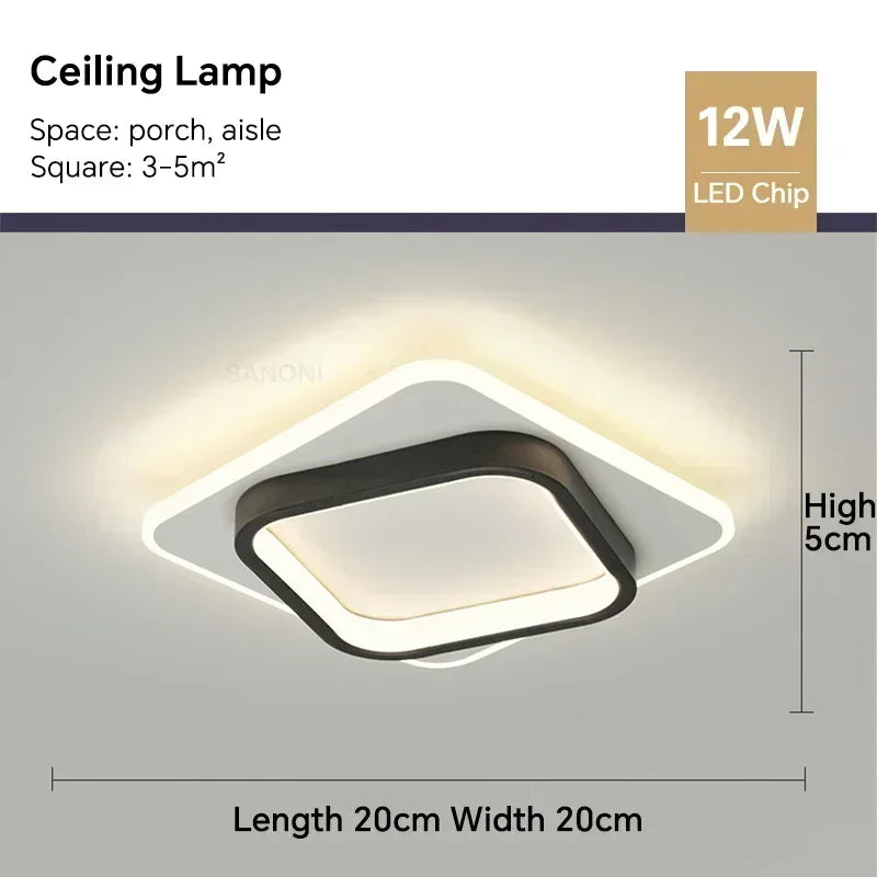 Round Flush Mount LED Ceiling Light | Modern Chandelier for Bedroom, Bathroom, Corridor & Foyer, Black & Gold Finishes.