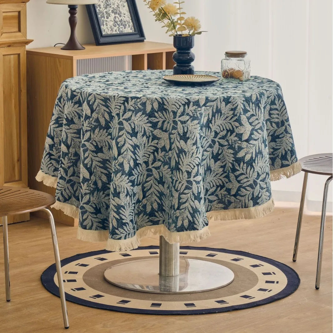 Vintage Cotton Linen Blend Table Cover with Tassels