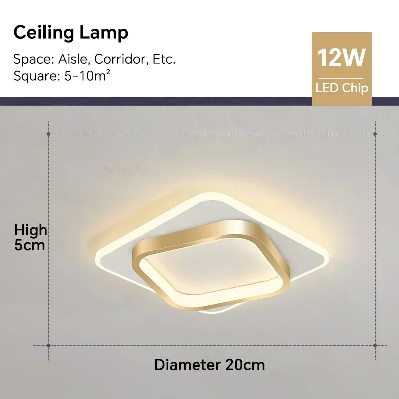 Round Flush Mount LED Ceiling Light | Modern Chandelier for Bedroom, Bathroom, Corridor & Foyer, Black & Gold Finishes.