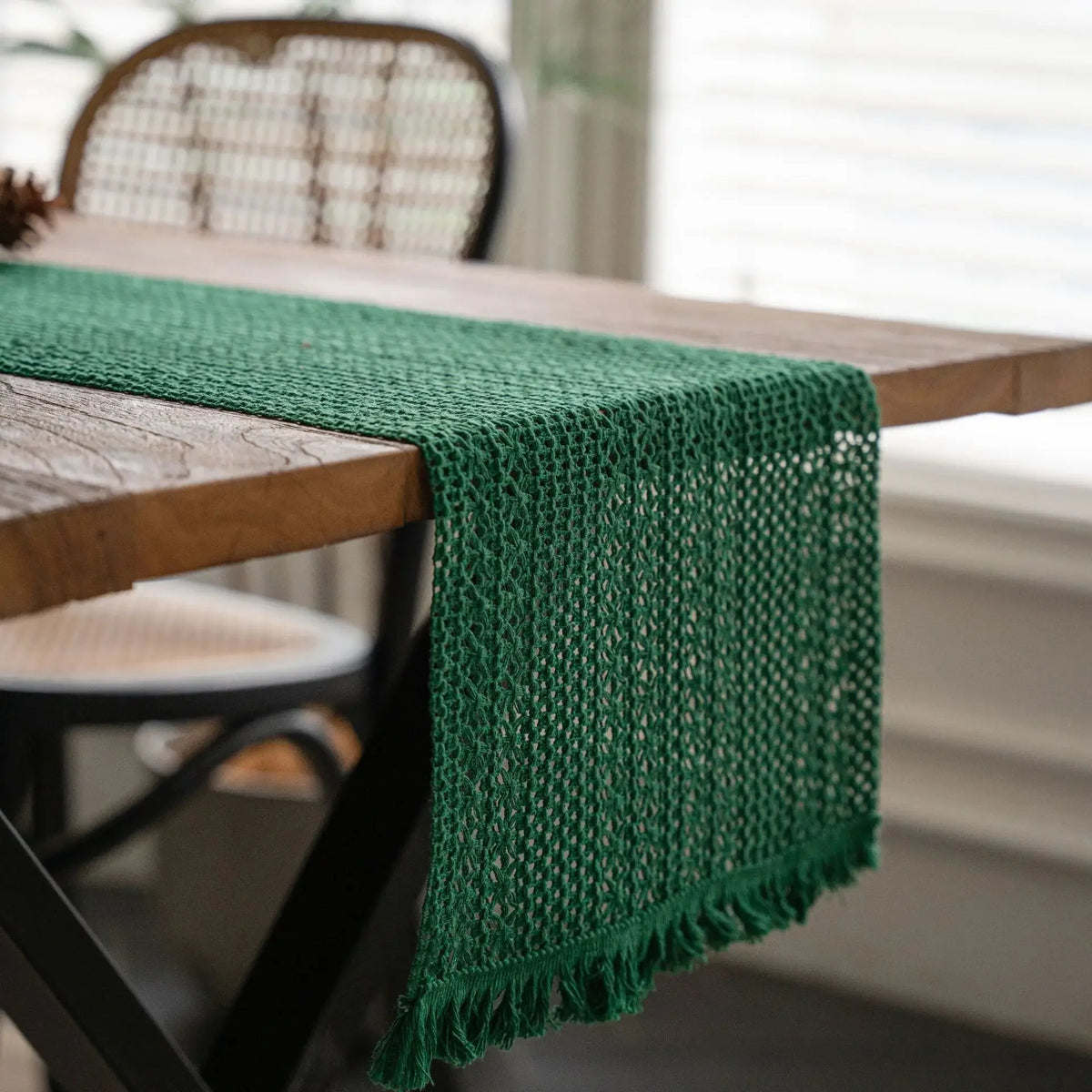 Jute & Cotton Woven Table Runner with Tassels – Striped Boho Wedding Table Decor
